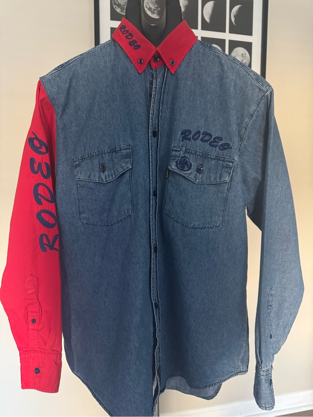 Rodeo “El General” Men's Two-Tone Denim Western Shirt- Blue & Red